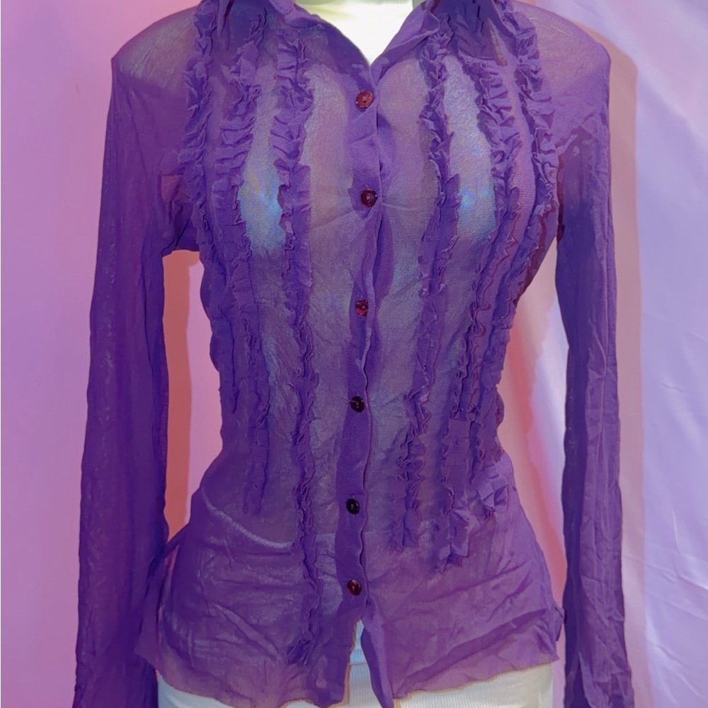 Fuzzi Sheer Purple Ruffle Blouse - Picture 4 of 4